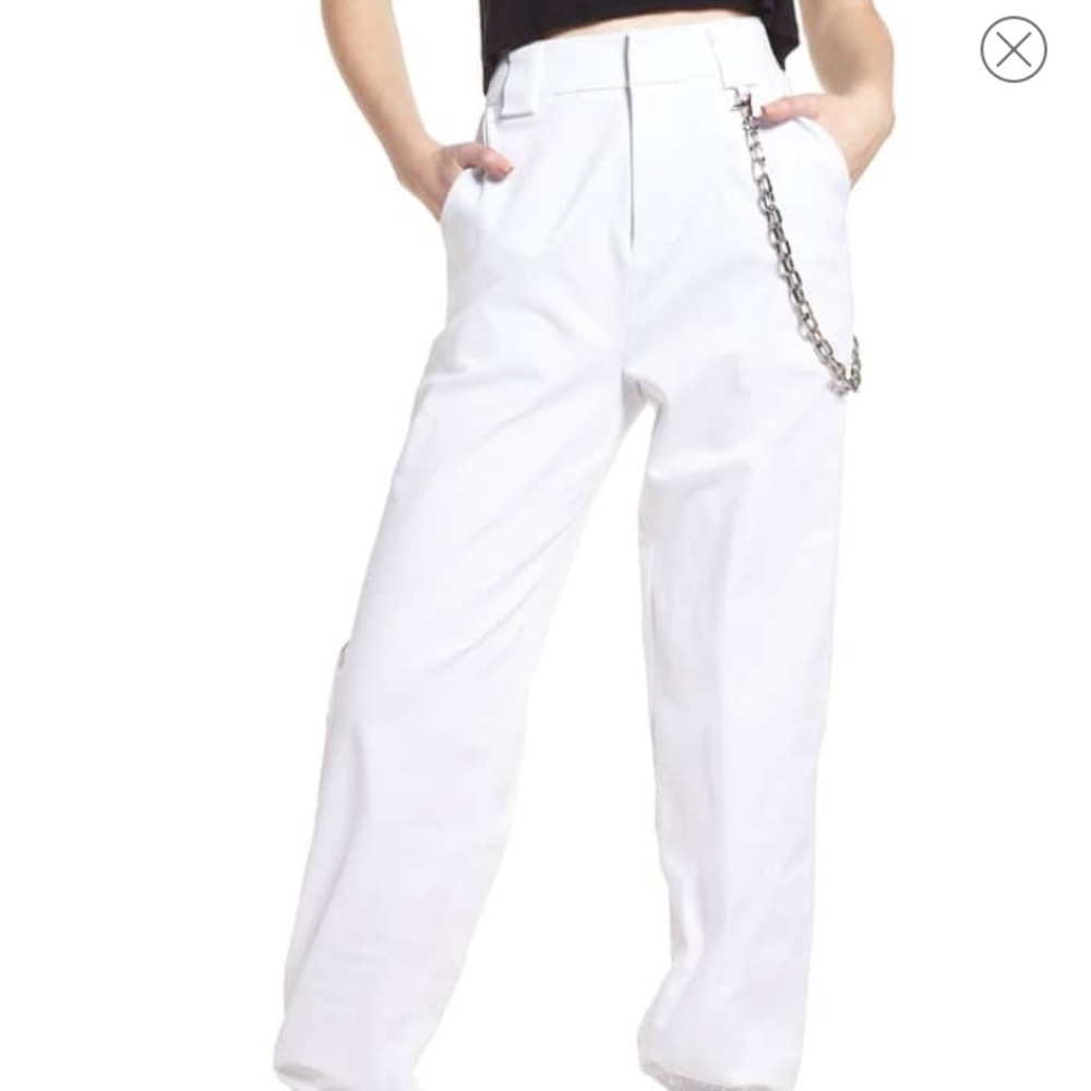 White baggy pants with chain from Nordstrom